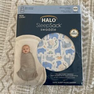 Halo sleep sack swaddle newborn NB blue safari animals